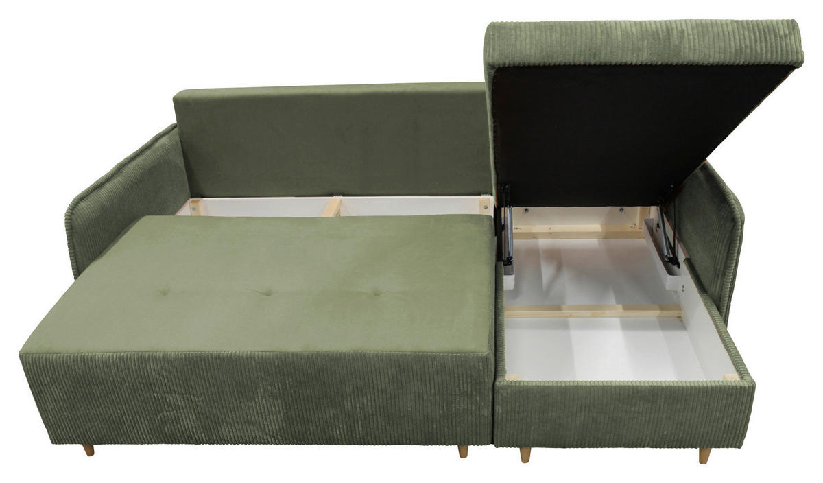 ECKSOFA TEDDY Mintgrün Cord, Bouclé Zierkissen, Rückenkissen, Bettkasten  - Naturfarben/Mintgrün, Design, Holz/Textil (215/142cm) - MID.YOU