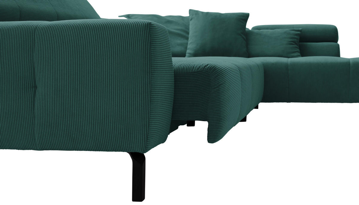 ECKSOFA in Feincord Grün  - Schwarz/Grün, Konventionell, Textil/Metall (311/219cm) - Hom`in