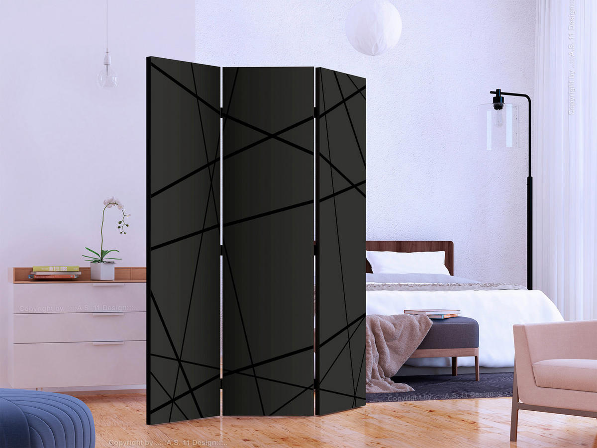 SKÄRMVÄGG  i trä, textil  antracit, svart  - svart/antracit, Basics, trä/textil (135/172/3cm) - artgeist
