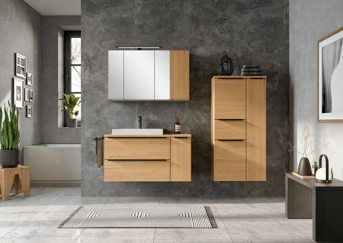 WASCHTISCHKOMBI 105 cm  - Wildeiche/Schwarz, KONVENTIONELL, Keramik/Holzwerkstoff (105cm) - Xora