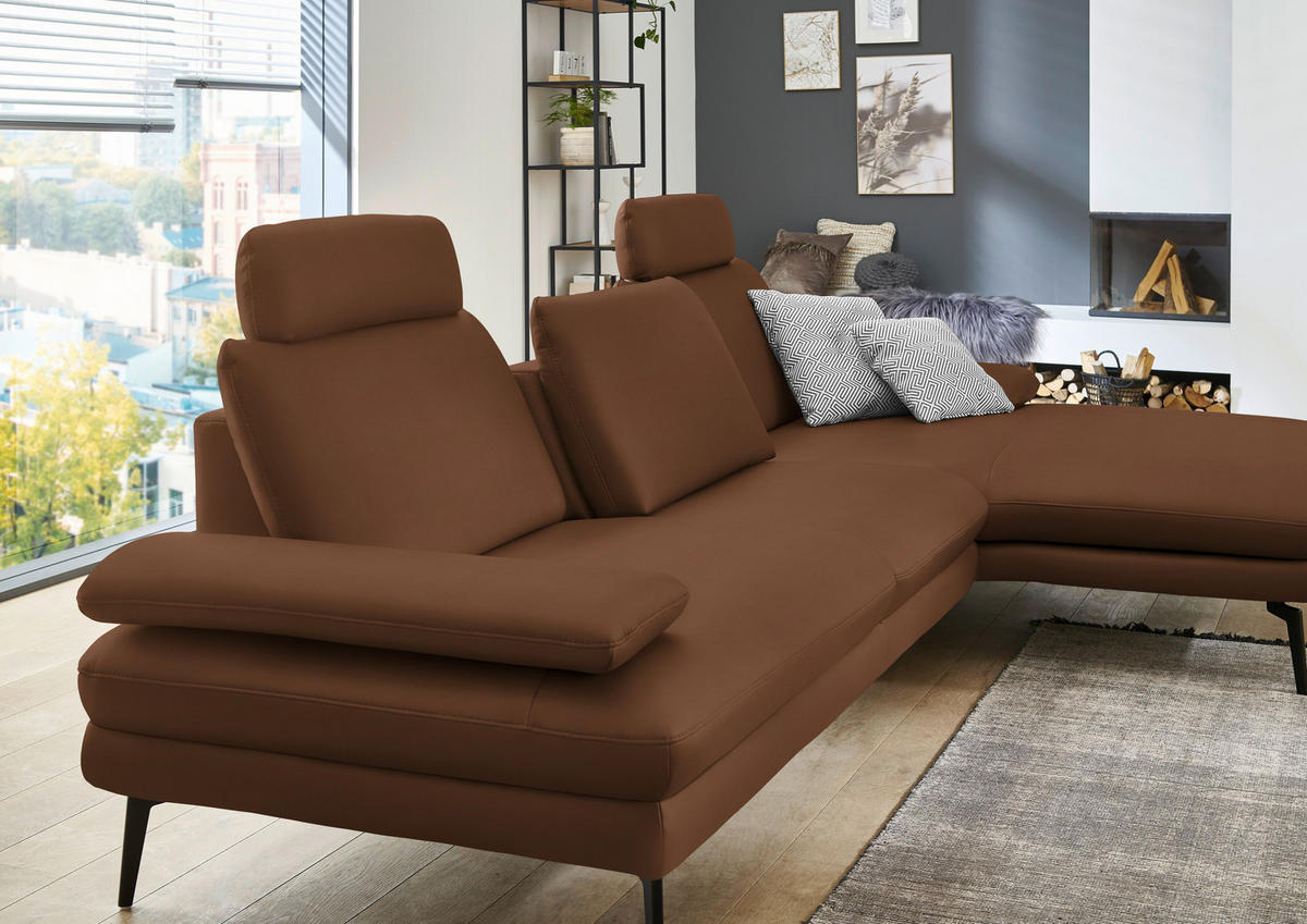 ECKSOFA in Echtleder Hellbraun  - Hellbraun/Schwarz, Design, Leder/Metall (310/180cm) - Dieter Knoll