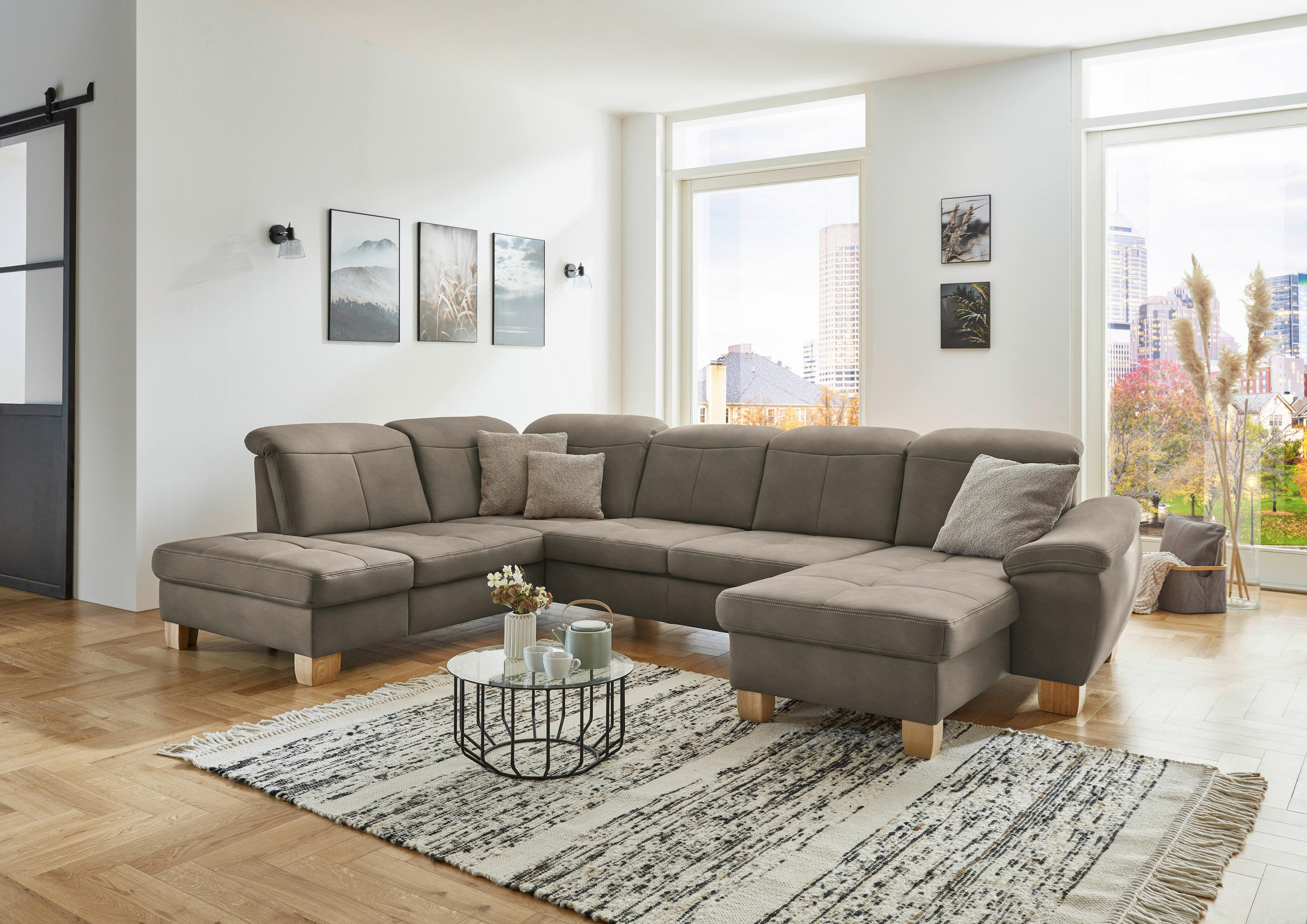WOHNLANDSCHAFT in Mikrofaser Naturfarben  - Wildeiche/Beige, Konventionell, Holz/Textil (243/343/185cm) - Voleo
