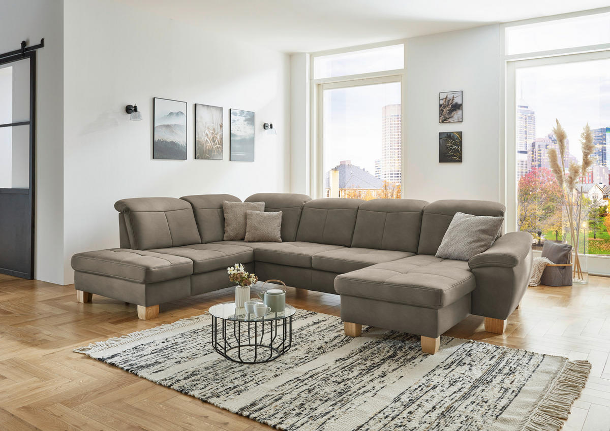 WOHNLANDSCHAFT in Mikrofaser Naturfarben  - Wildeiche/Beige, KONVENTIONELL, Holz/Textil (243/343/185cm) - Voleo