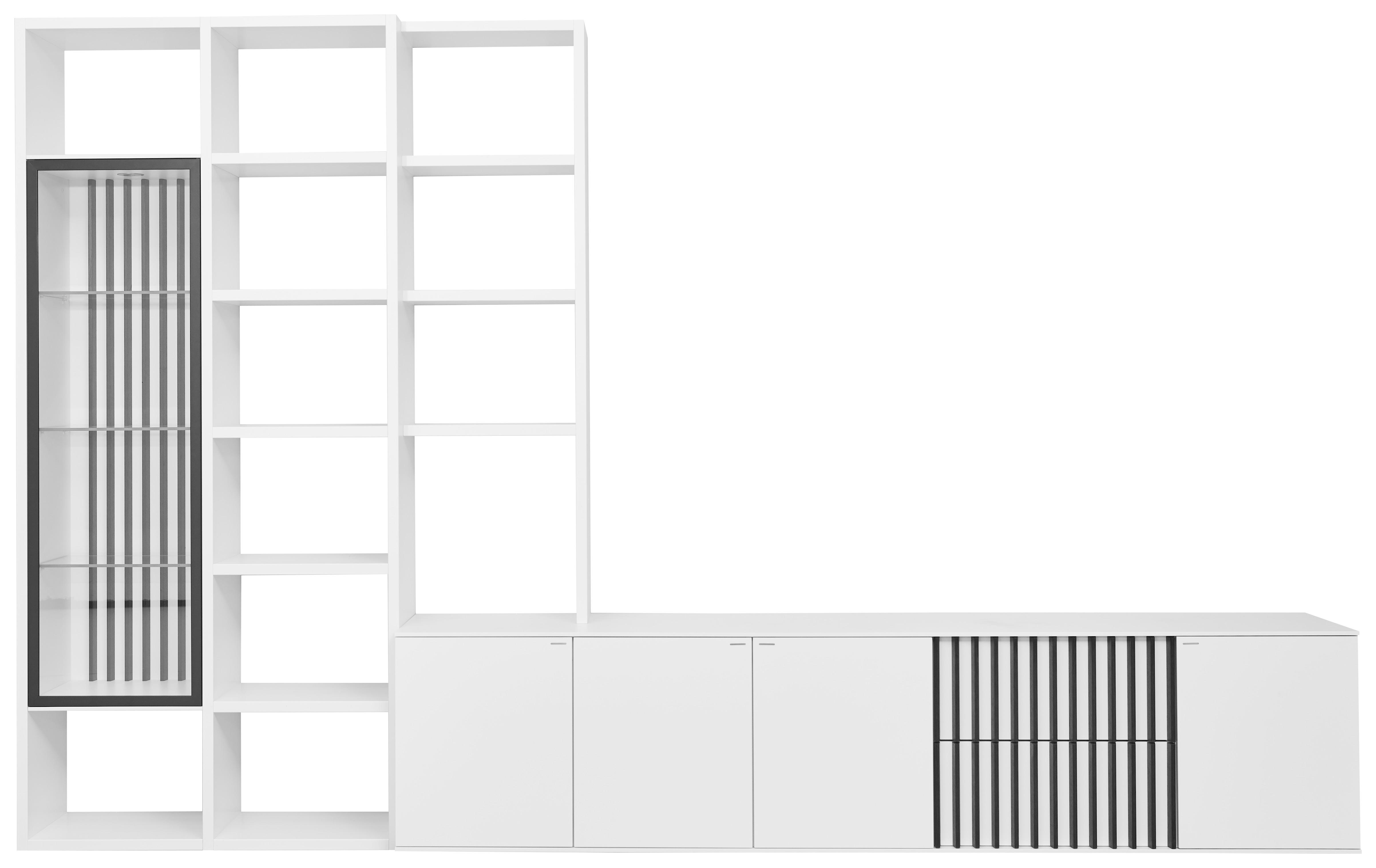 WOHNWAND furniert Weiß, Mooreichefarben  - Mooreichefarben/Schwarz, Design, Glas/Holzwerkstoff (339/215/47cm) - Ambiente