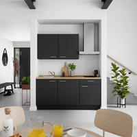KÜCHENBLOCK Touch 180 cm  in Schwarz, Eichefarben  - Edelstahlfarben/Eichefarben, MODERN, Holzwerkstoff/Metall (180cm) - Nobilia