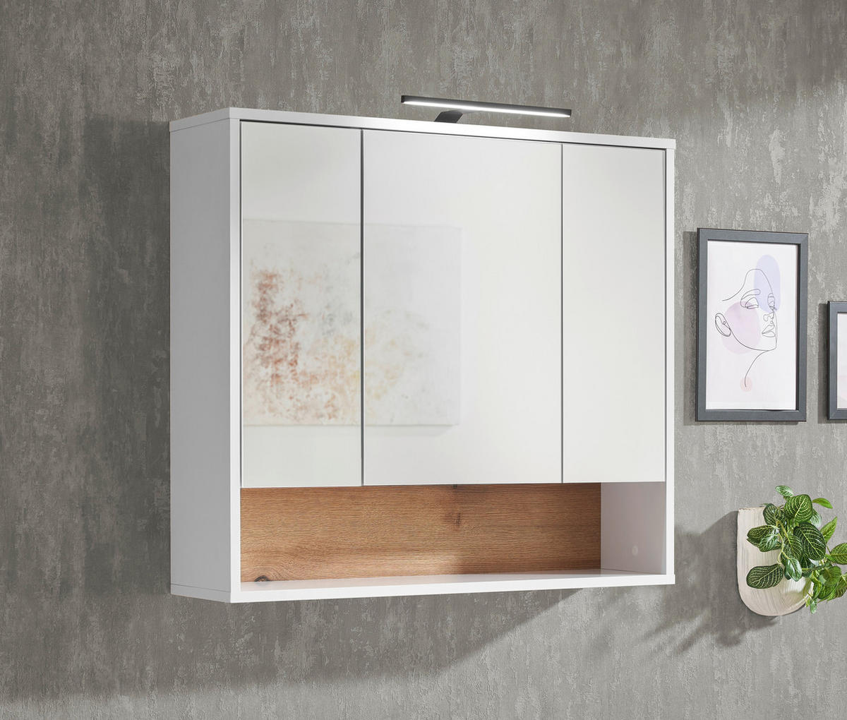 SPIEGELSCHRANK 80/72/21 cm  - Eichefarben/Weiß, KONVENTIONELL, Glas/Holzwerkstoff (80/72/21cm) - home24