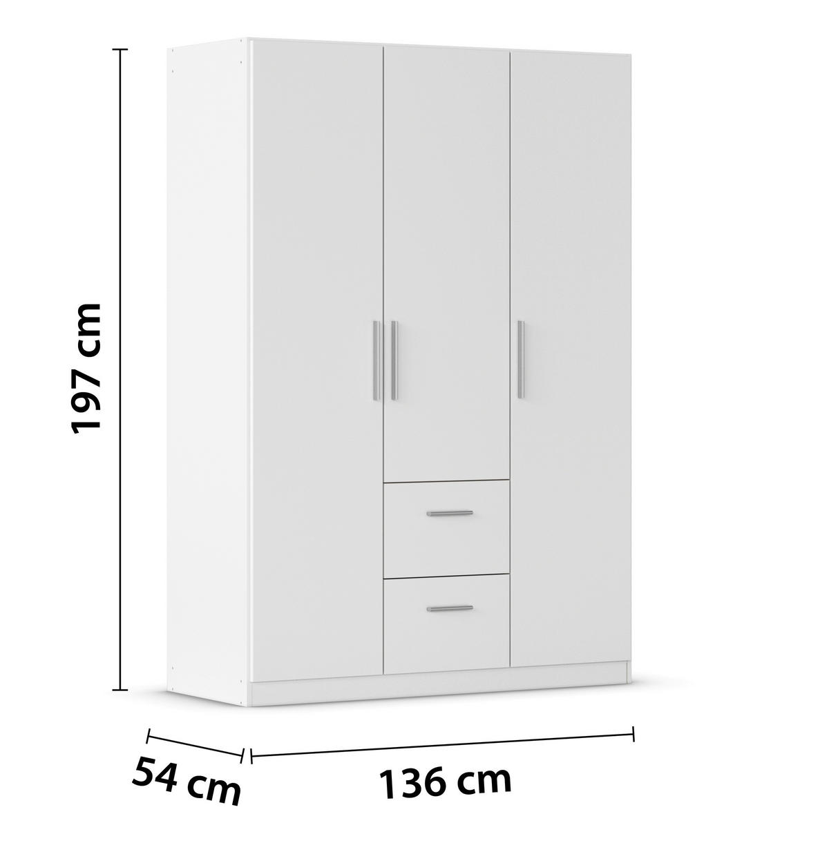DREHTÜRENSCHRANK 135/197/54 cm,  in Weiß, 3-türig  - Alufarben/Weiß, KONVENTIONELL, Holzwerkstoff/Kunststoff (135/197/54cm) - home24