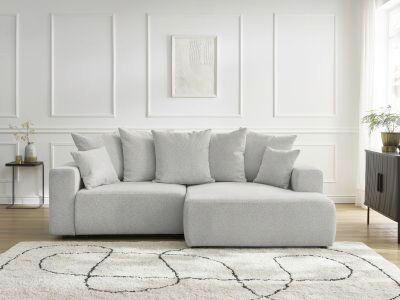 ECKSOFA Ottomane rechts  ATILLA Hellgrau Flachgewebe  - Hellgrau/Schwarz, MODERN, Kunststoff/Textil (244/149cm)