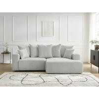 ECKSOFA Ottomane rechts  ATILLA Hellgrau Flachgewebe  - Hellgrau/Schwarz, MODERN, Kunststoff/Textil (244/149cm)