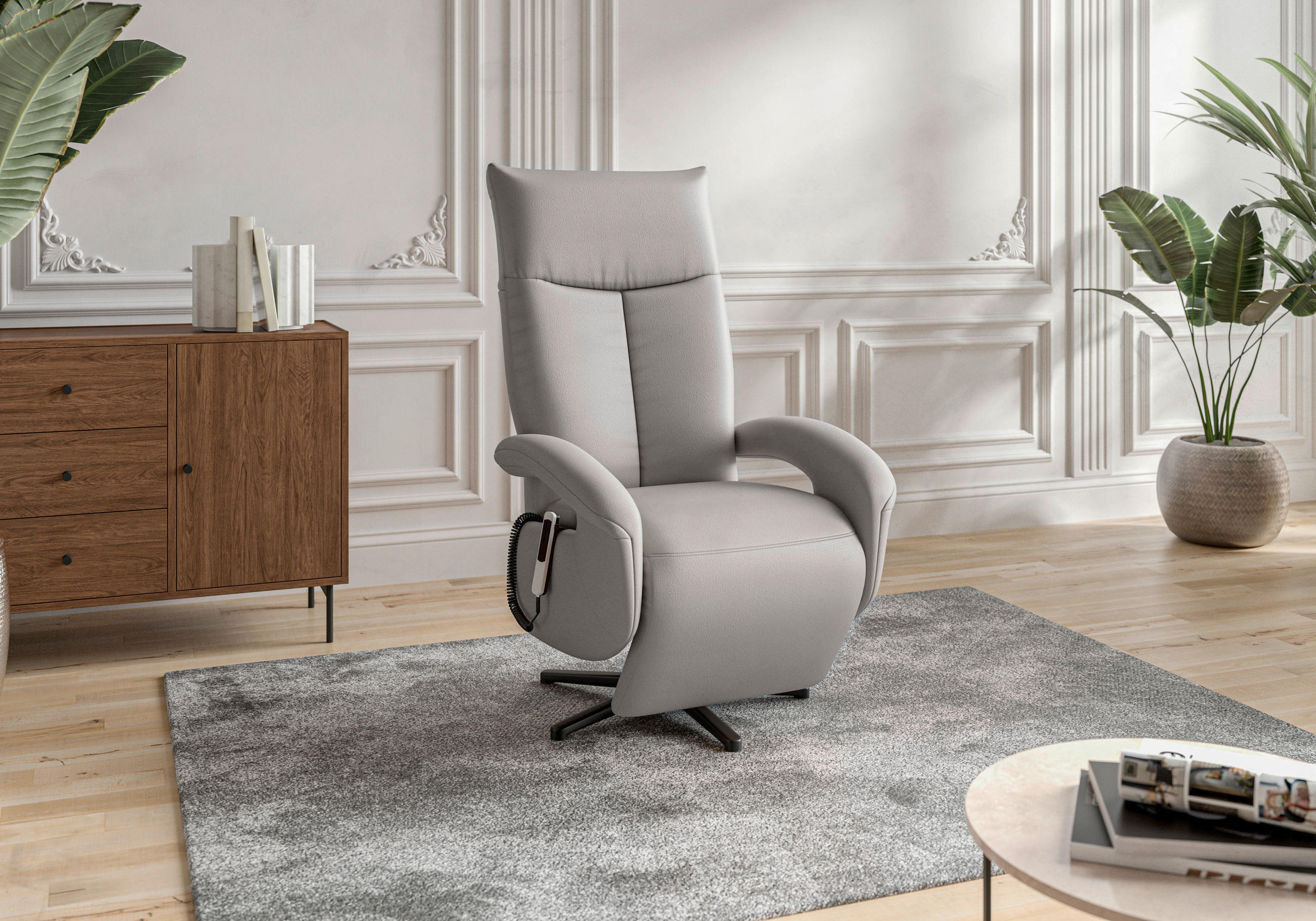 SESSEL in Echtleder Hellgrau  - Hellgrau/Schwarz, KONVENTIONELL, Leder/Metall (74/112/82cm) - Sit & More