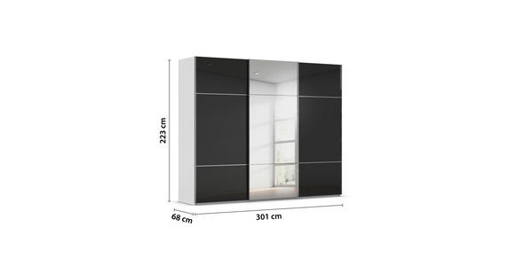 SCHWEBETÜRENSCHRANK 301/223/68 cm 3-türig Grau, Schwarz - Chromfarben/Schwarz, KONVENTIONELL, Glas/Holzwerkstoff (301/223/68cm) - Novel