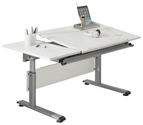 JUGENDSCHREIBTISCH 130/70/53-79 cm - Silberfarben/Weiß, Design, Holzwerkstoff/Metall (130/70/53-79cm) - Paidi