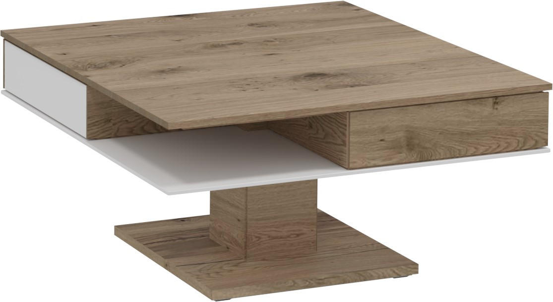 COUCHTISCH in Holz, Glas 90/90/38,3-74,3 cm  - Weiss/Eichefarben, Design, Glas/Holz (90/90/38,3-74,3cm) - Voglauer