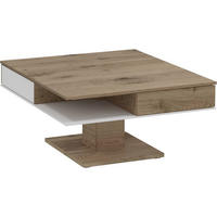 COUCHTISCH in Holz, Glas 90/90/38,3-74,3 cm  - Weiss/Eichefarben, Design, Glas/Holz (90/90/38,3-74,3cm) - Voglauer
