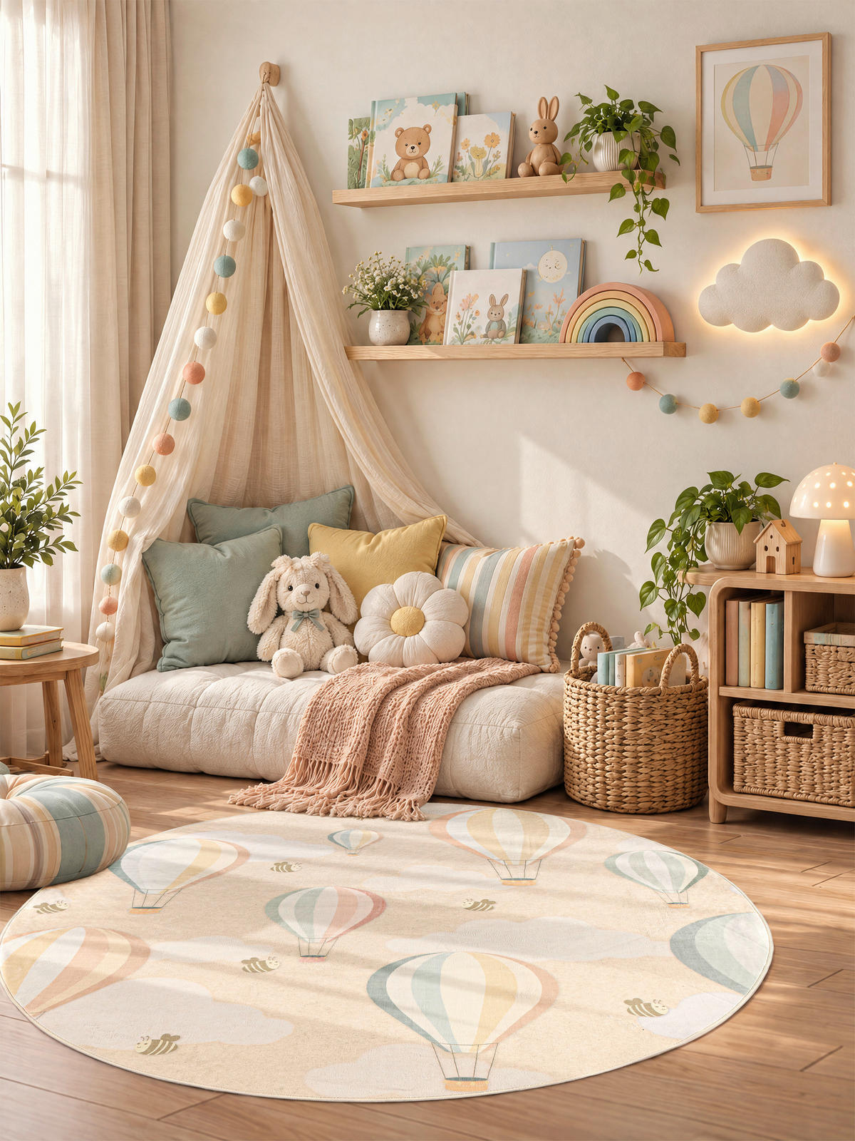KINDERTEPPICH 160 cm Living Elora Creme, Hellrosa, Pastellblau rund  - Pastellblau/Hellrosa, Trend, Kunststoff/Textil (160cm) - Lindorug