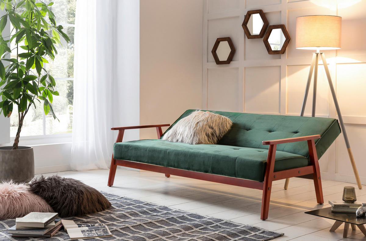 SCHLAFSOFA in Samt Grün, Kirschbaumfarben  - Kirschbaumfarben/Grün, MODERN, Holz/Textil (190/81/85cm) - Livetastic
