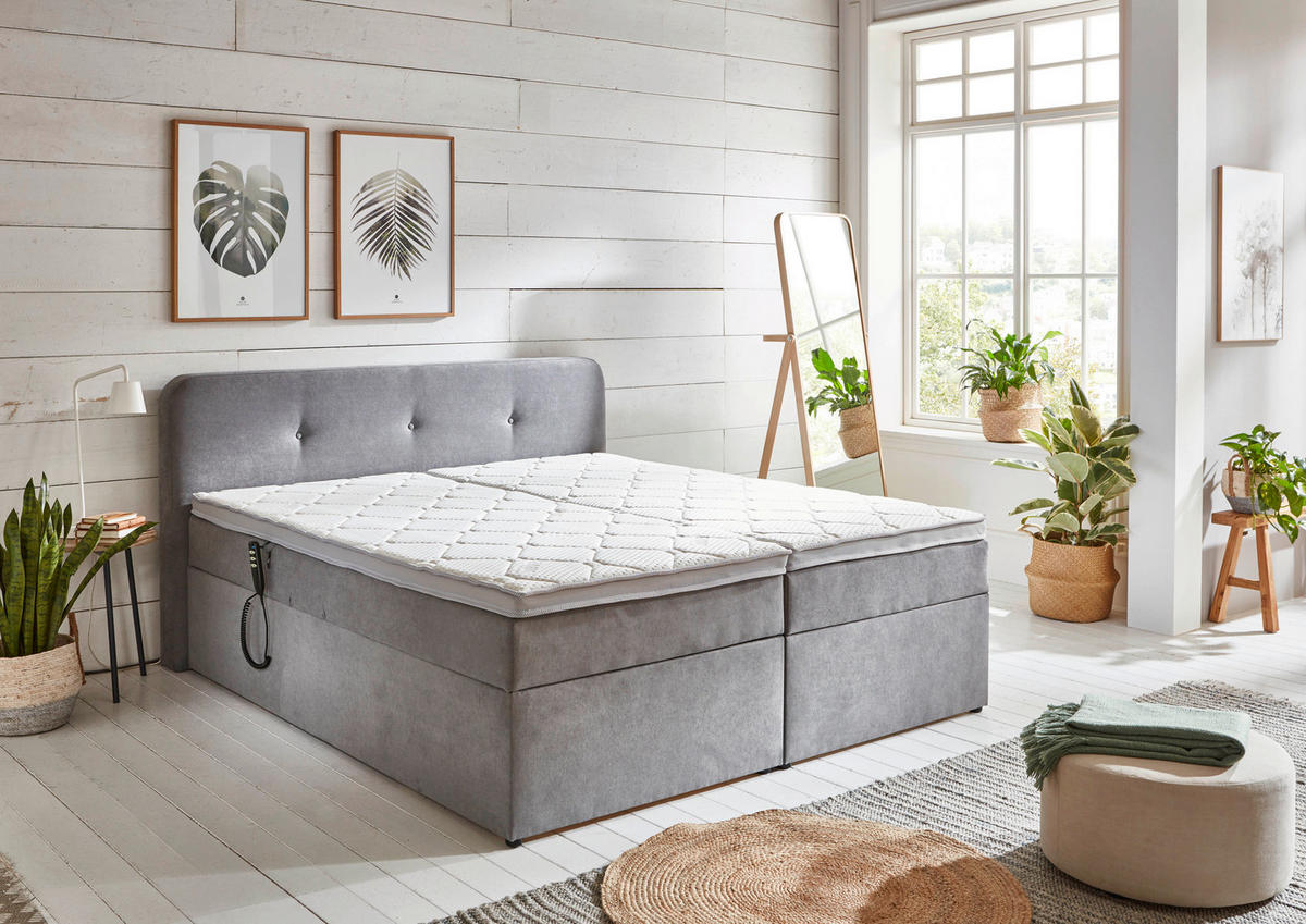 BOXSPRINGBETT 180/200 cm  in Hellgrau  - Hellgrau/Schwarz, Konventionell, Kunststoff/Textil (180/200cm) - Carryhome