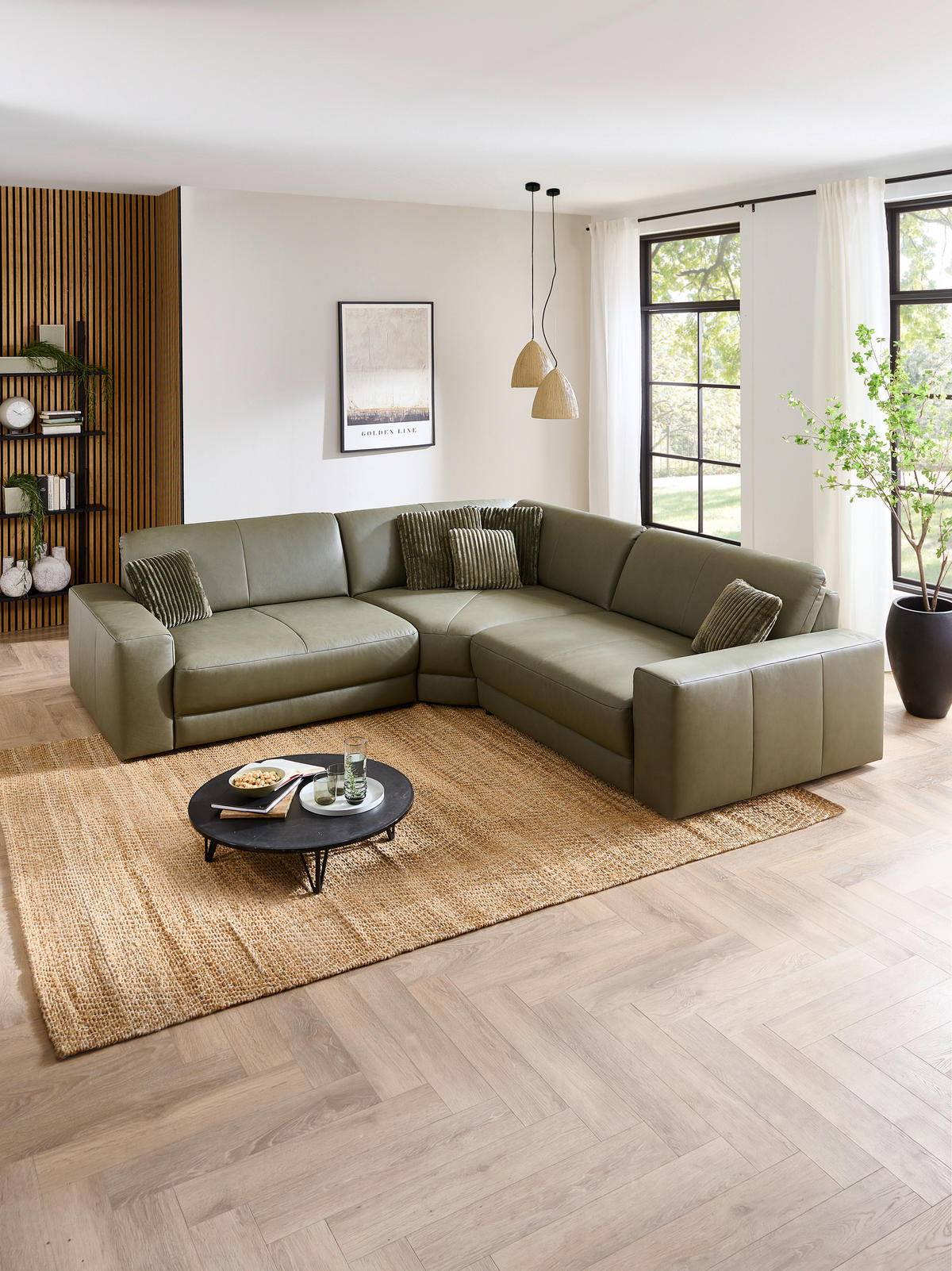 ECKSOFA Niels Andersson Olivgrün Echtleder  - Schwarz/Olivgrün, Design, Leder/Kunststoff (285/285cm) - Niels Andersson