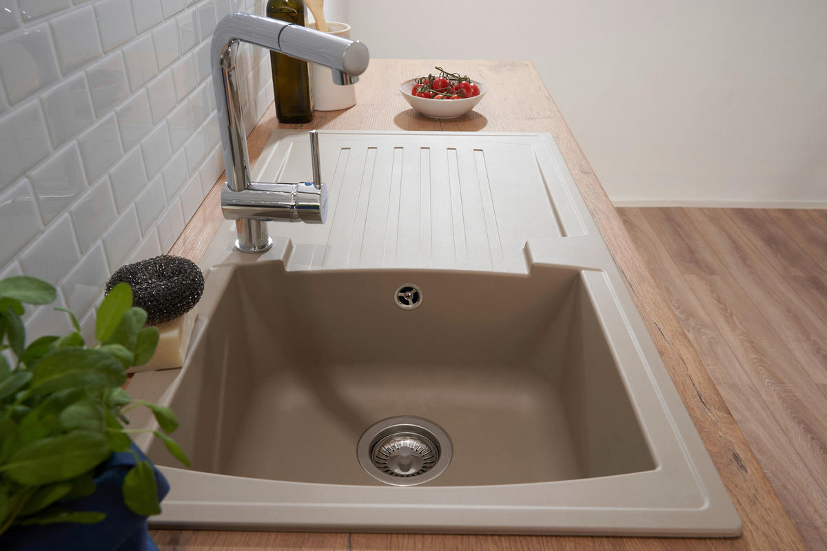 SPÜLE 1712BOSTON86X50B  - Beige, Trend, Glas/Kunststoff (86/20/50cm) - Respekta