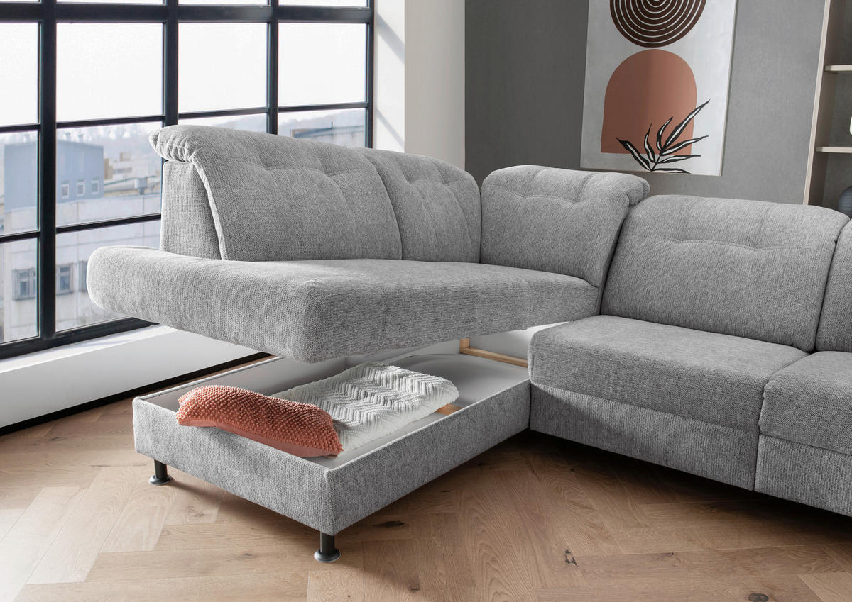 ECKSOFA in Chenille Silberfarben  - Silberfarben/Schwarz, Modern, Textil/Metall (198/270cm) - Livetastic