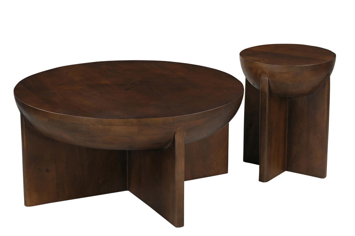 COUCHTISCH Mangoholz massiv 90/90/42 cm rund Braun  - Braun, Design, Holz (90/90/42cm) - MID.YOU