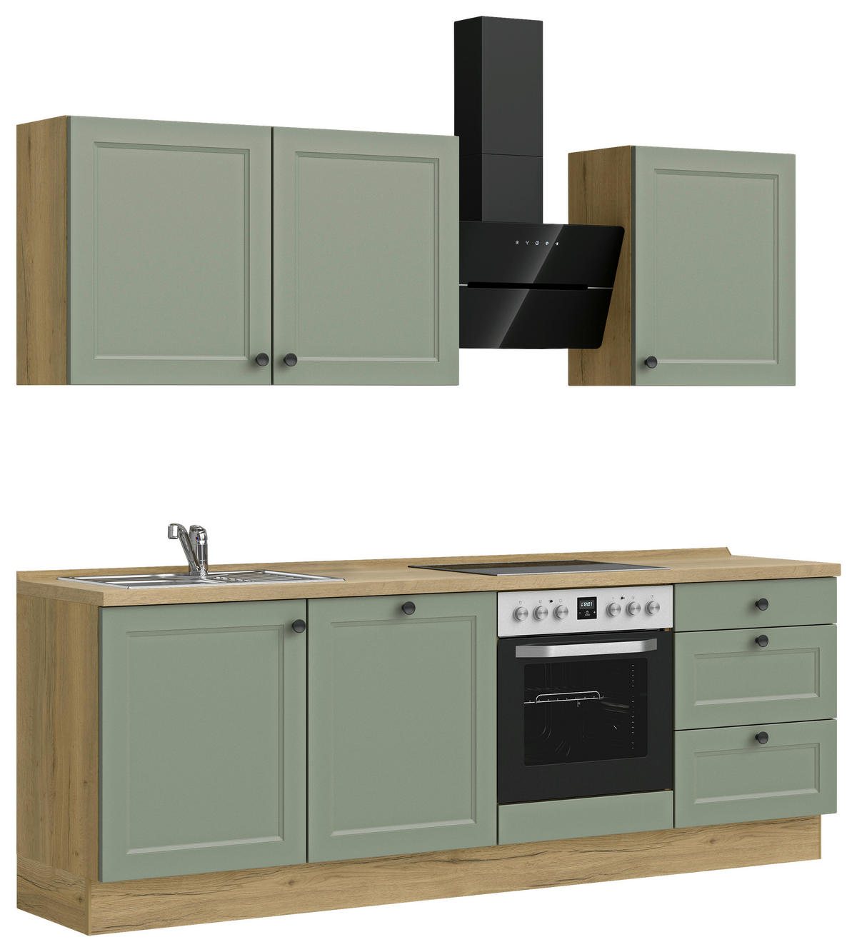 KÜCHENBLOCK 240 cm   in Eichefarben, Schilfgrün  - Schilfgrün/Eichefarben, MODERN, Holzwerkstoff/Metall (240cm) - Nobilia