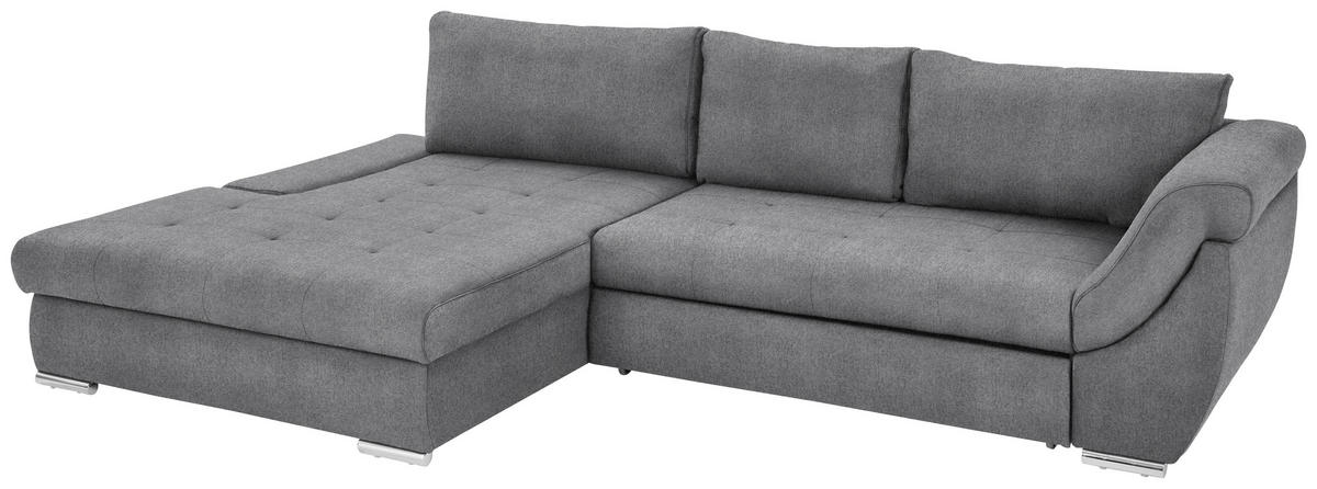 ECKSOFA in Flachgewebe Hellgrau  - Silberfarben/Hellgrau, Design, Textil/Metall (174/306cm) - MID.YOU