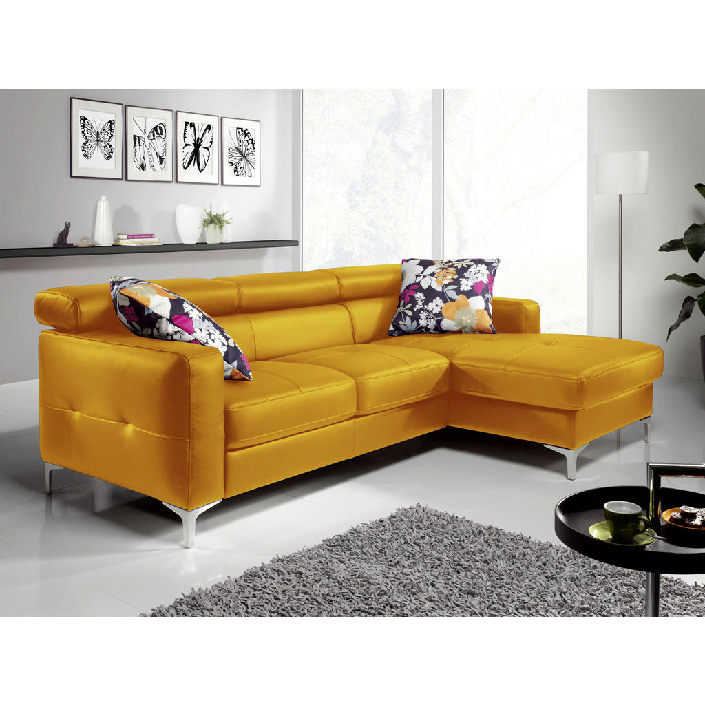 Thumbnail - Livetastic Ecksofa, Gelb, Leder, Echtleder, Rindleder, 4-Sitzer, Ottomane rechts, L-Form, 227x168 cm, Made in EU, Bettka...