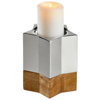 KERZENHALTER - Silberfarben, KONVENTIONELL, Holz/Metall (15,5cm) - X-Mas