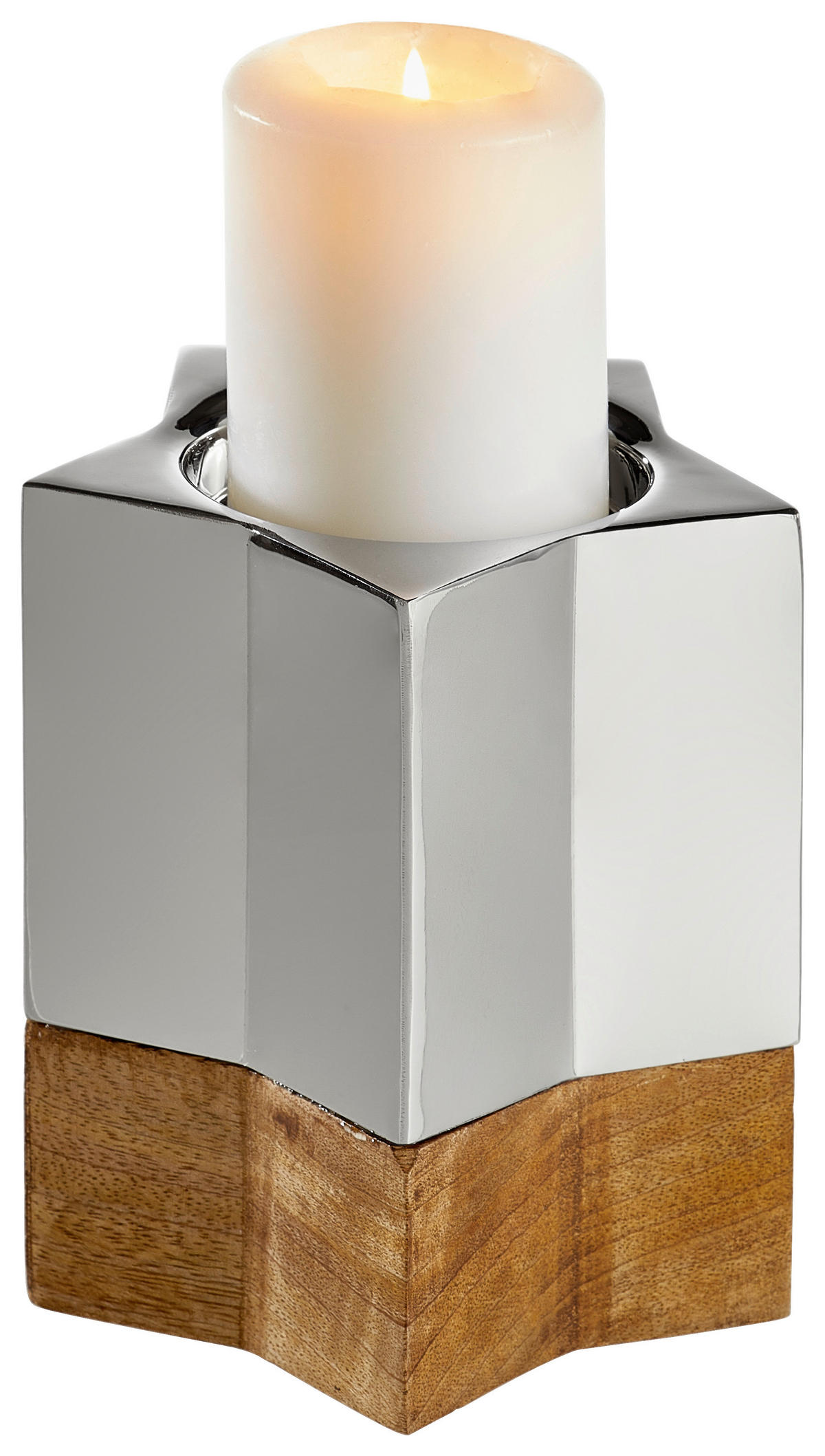 KERZENHALTER - Silberfarben, KONVENTIONELL, Holz/Metall (15,5cm) - X-Mas