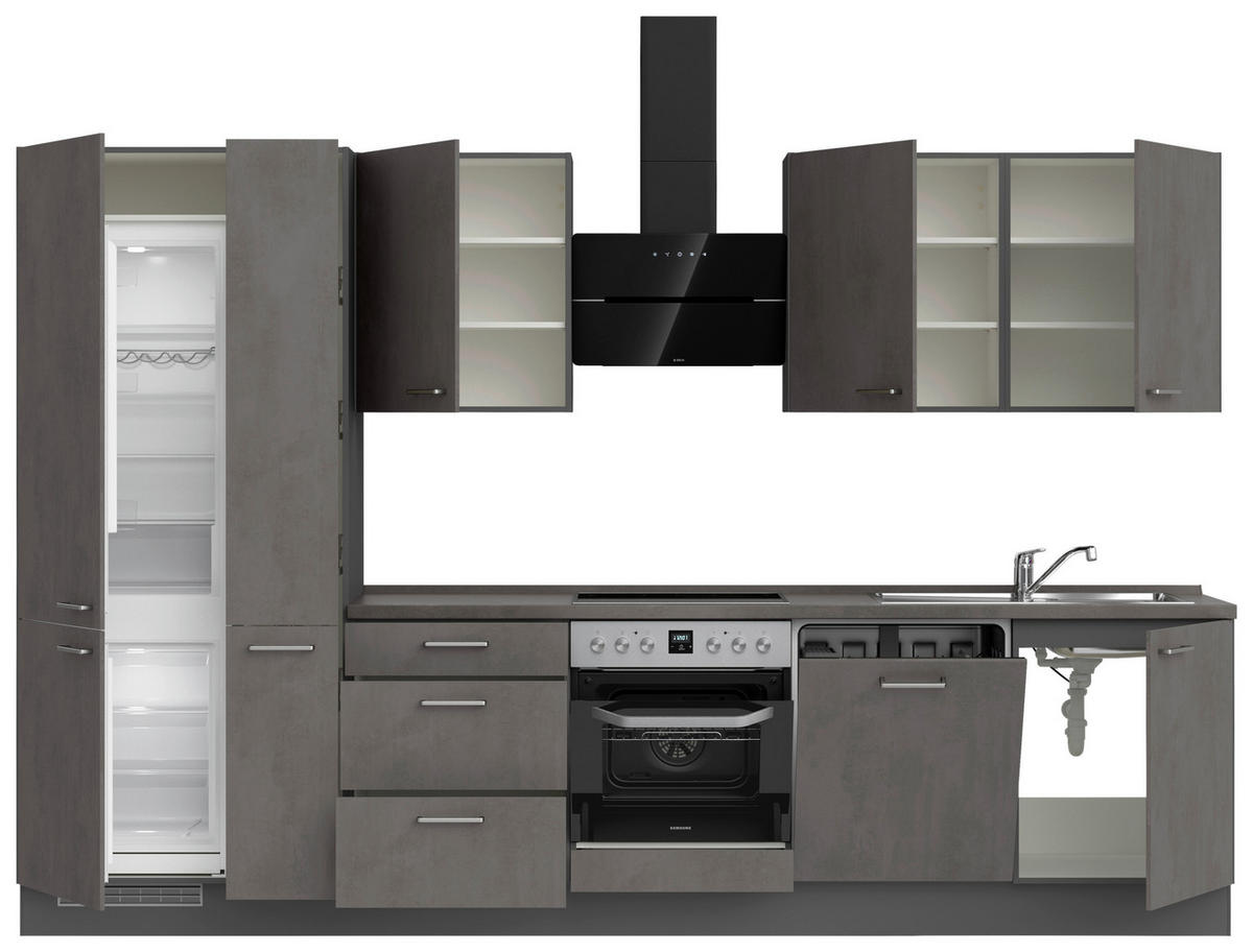 KÜCHENBLOCK 330 cm   in Schieferfarben  - Schieferfarben/Edelstahlfarben, MODERN, Holzwerkstoff/Metall (330cm) - Nobilia