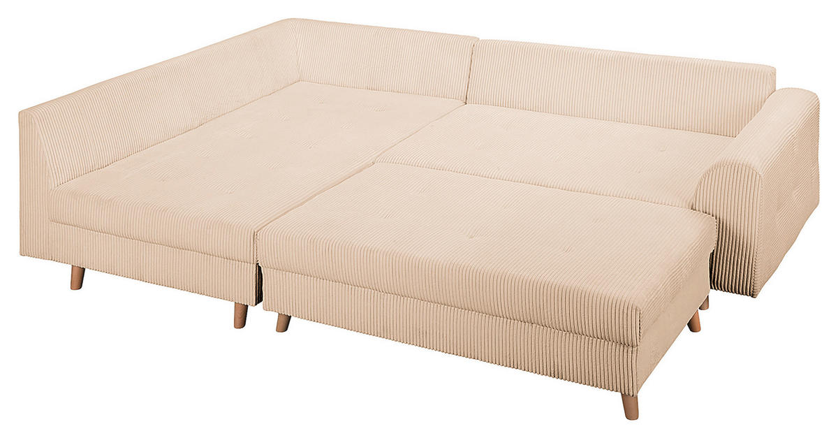 ECKSOFA inkl. Hocker Ariella Creme Cord  - Creme/Naturfarben, Design, Holz/Textil (161/231cm) - Livetastic