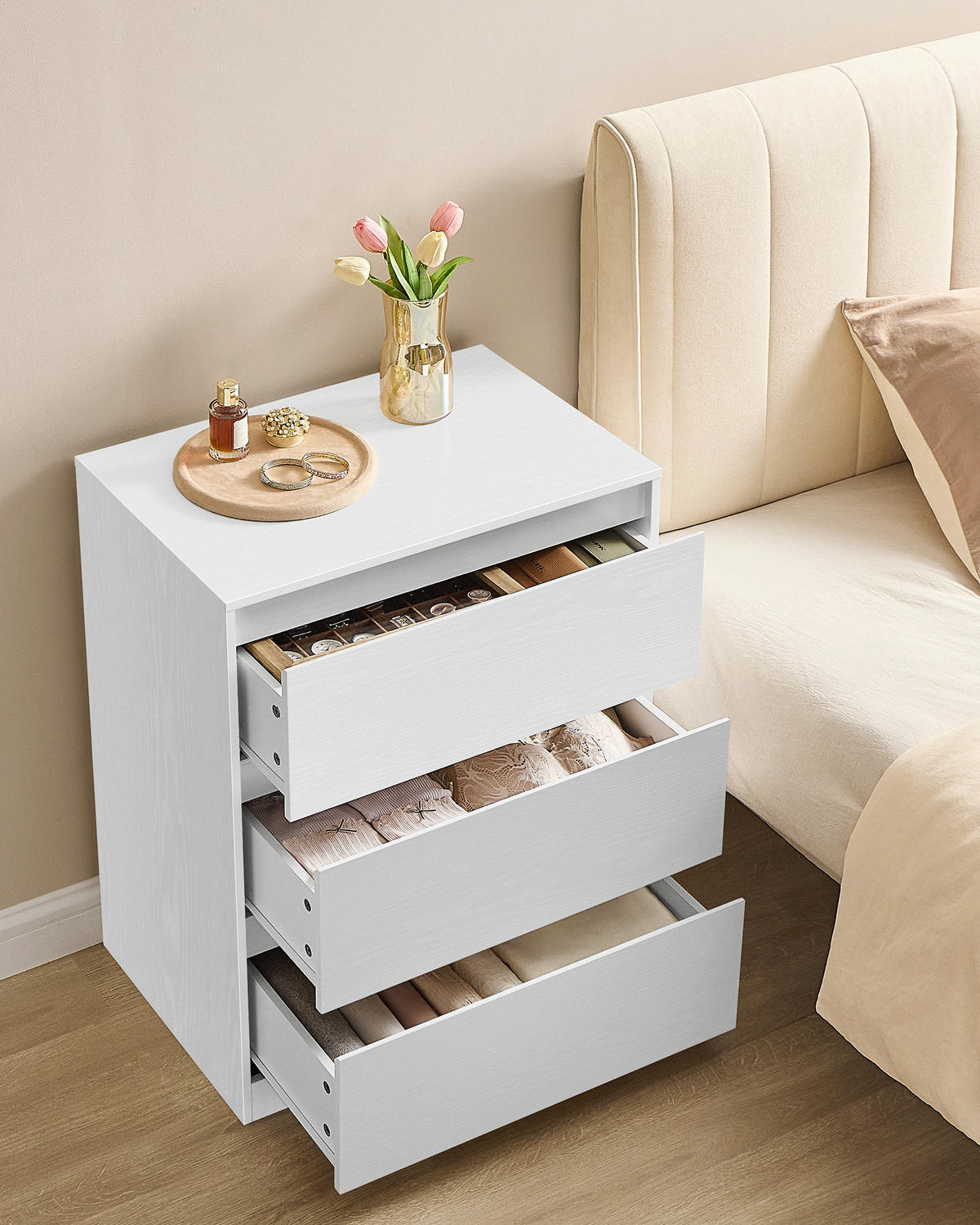 KOMMODE , 60/75/40 cm, 3 Schublade(n)  - Weiß, Trend, Holzwerkstoff (60/75/40cm) - Boxxx