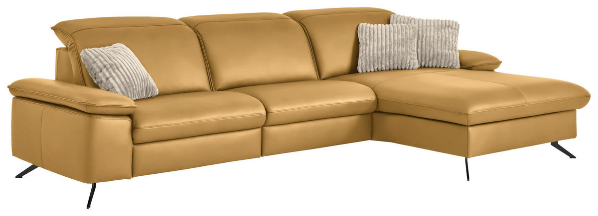 ECKSOFA  Echtleder Gelb  - Gelb/Schwarz, Design, Leder/Metall (307/169cm) - Beldomo Premium