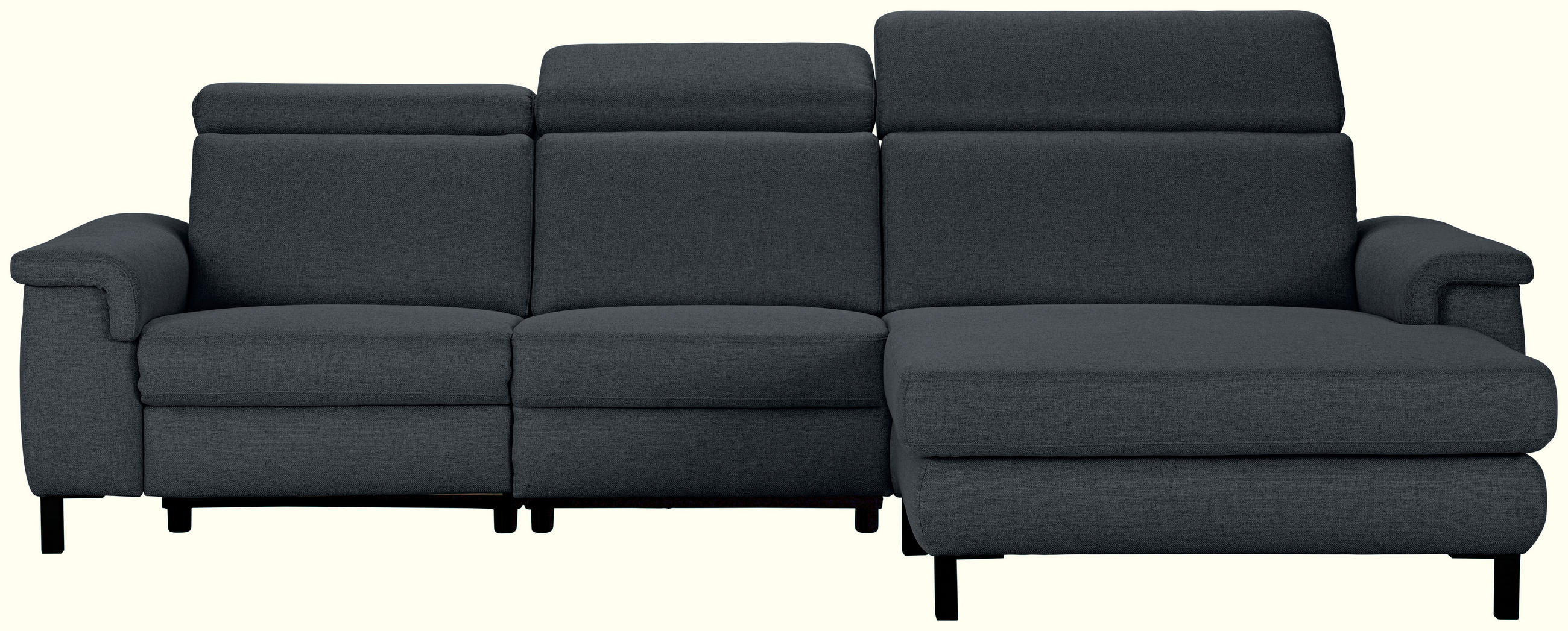 ECKSOFA Anthrazit Flachgewebe Rücken echt, Kopfteilverstellung  - Anthrazit/Schwarz, KONVENTIONELL, Textil/Metall (304/182cm) - Pure Home Comfort
