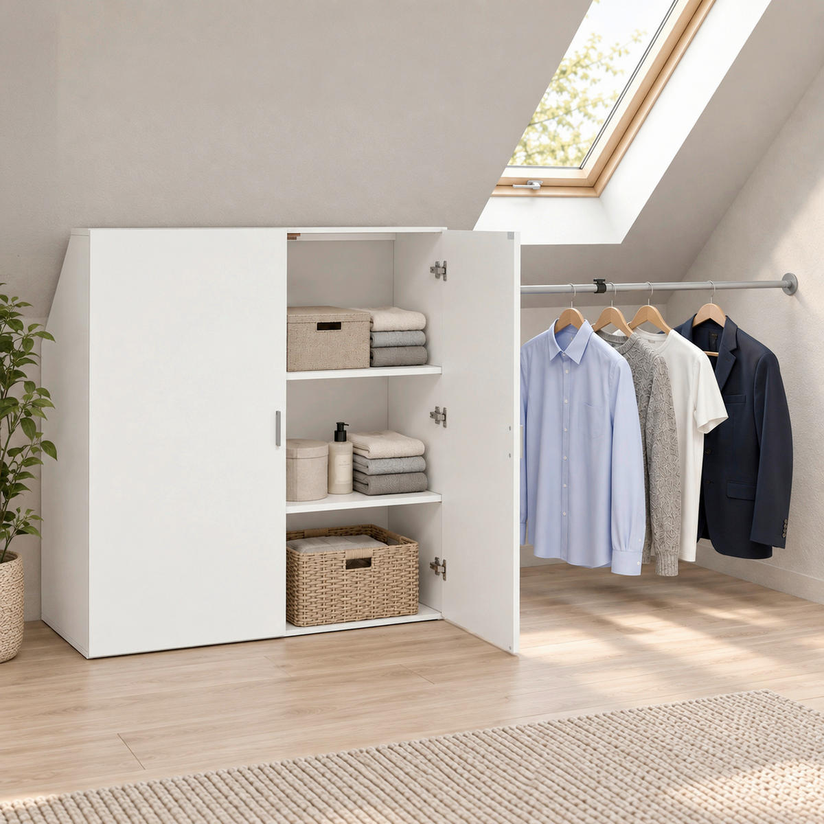 KOMBISCHRANK 90/100/52 cm 2 Tür(en)-türig Weiß  - Silberfarben/Weiß, MODERN, Holzwerkstoff/Metall (90/100/52cm) - Livetastic