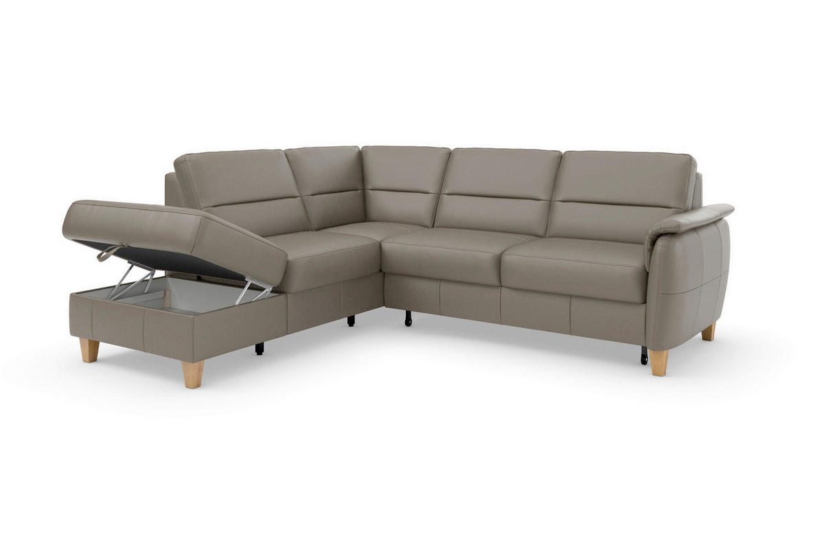 ECKSOFA PALMERA E Grau Kombination Echtleder/Stoff Mikrofaser Stauraum  - Eichefarben/Grau, Basics, Leder/Holz (212/236cm) - Sit & More