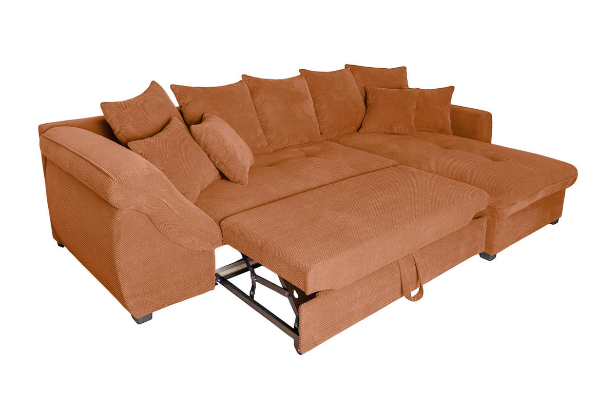 ECKSOFA LORENZO Rostfarben Struktur Liegefläche im Originalstoff  - Rostfarben/Schwarz, Design, Textil/Metall (302/188cm) - P & B