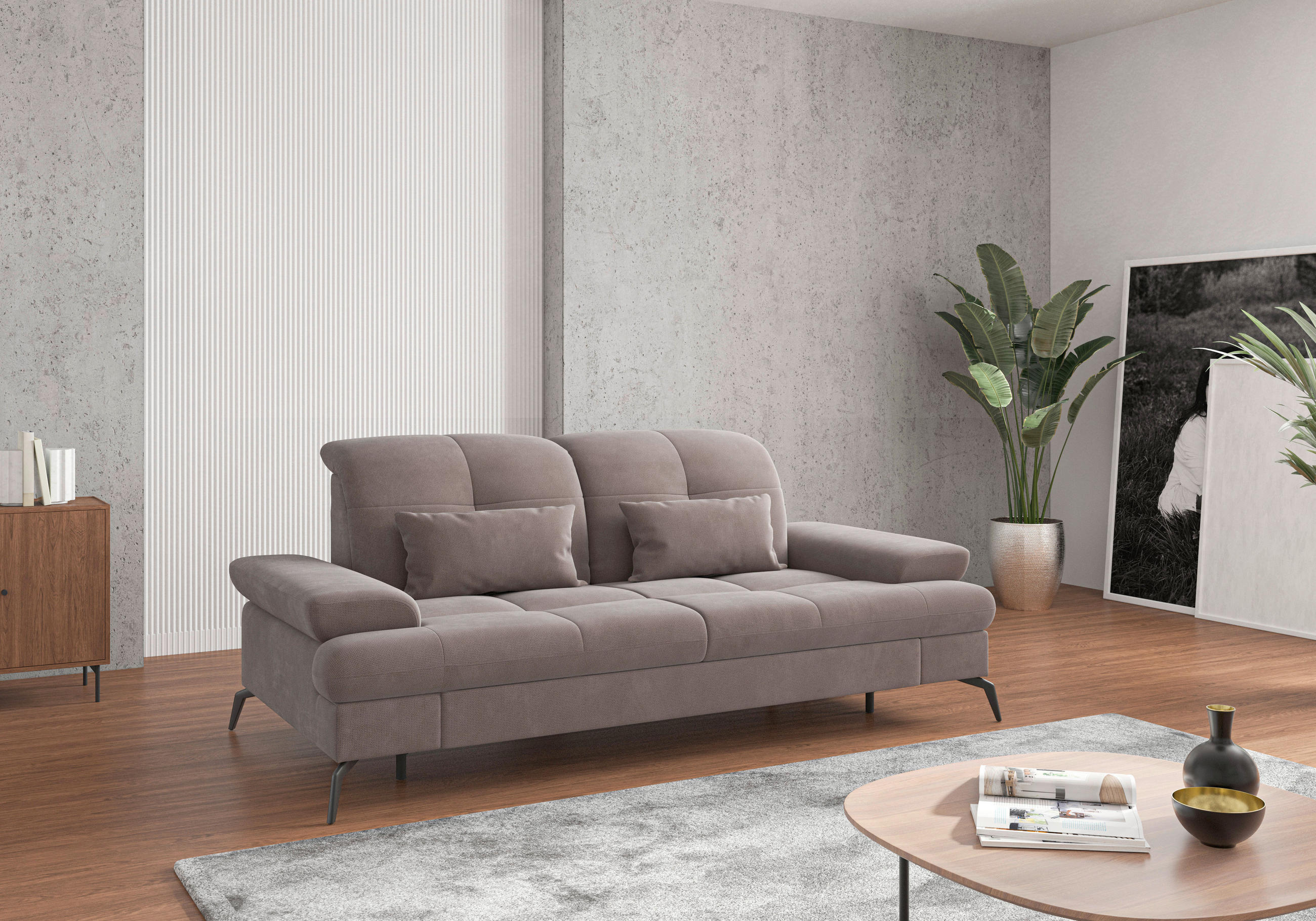 2,5-SITZER Flachgewebe Taupe  - Taupe/Schwarz, KONVENTIONELL, Textil/Metall (202/90/122cm) - Sit & More