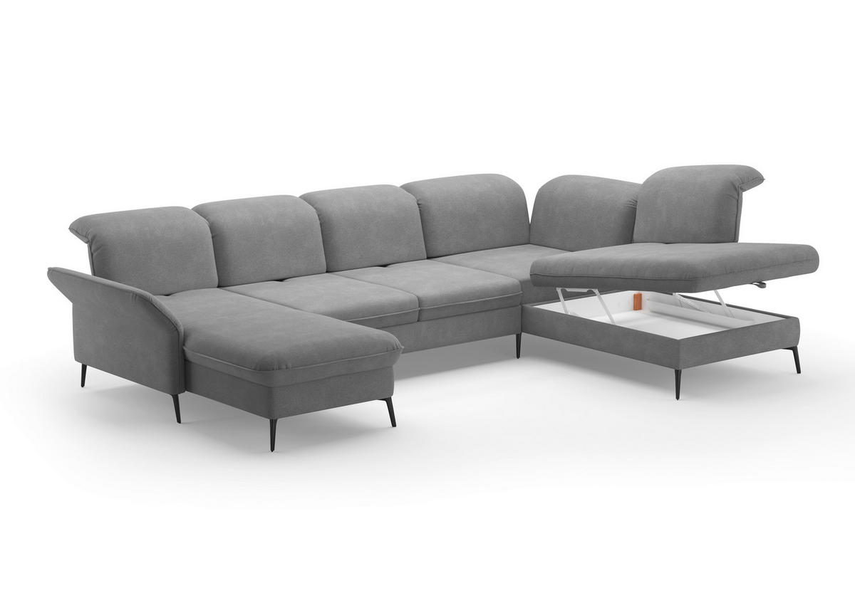 WOHNLANDSCHAFT in Flachgewebe Grau  - Schwarz/Grau, Konventionell, Textil/Metall (198/359/231cm) - Sit & More