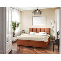 BOXBETT 160/200 cm,  in Rostfarben, gepolstertes Kopfteil, Bettkasten, Topper, H3 = fest  - Rostfarben/Schwarz, MODERN, Holz/Kunststoff (160/200cm) - MID.YOU