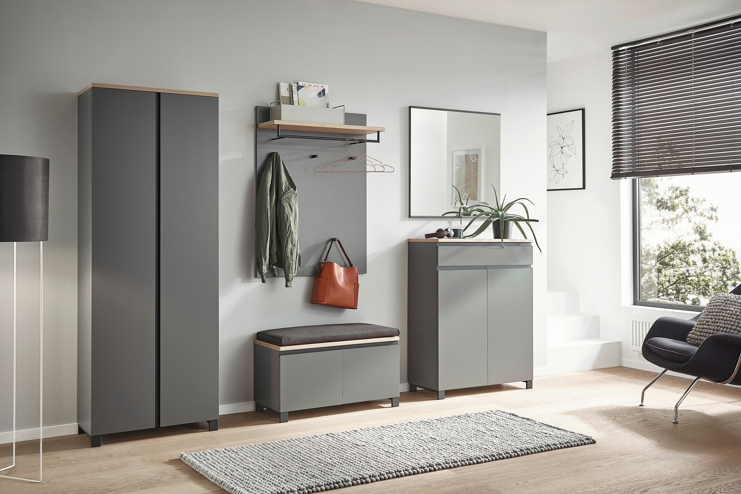 GARDEROBENBANK Balkeneiche furniert Grau, Eichefarben - Eichefarben/Anthrazit, Design, Holz/Metall (84/45/40cm) - Dieter Knoll
