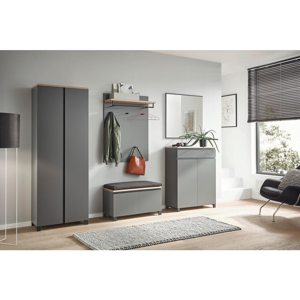 Thumbnail - Dieter Knoll Garderobe, Anthrazit, Grau, Eiche, Holz, Metall, Holzwerkstoff, 6-teilig, Balkeneiche, furniert, 260x193x40...