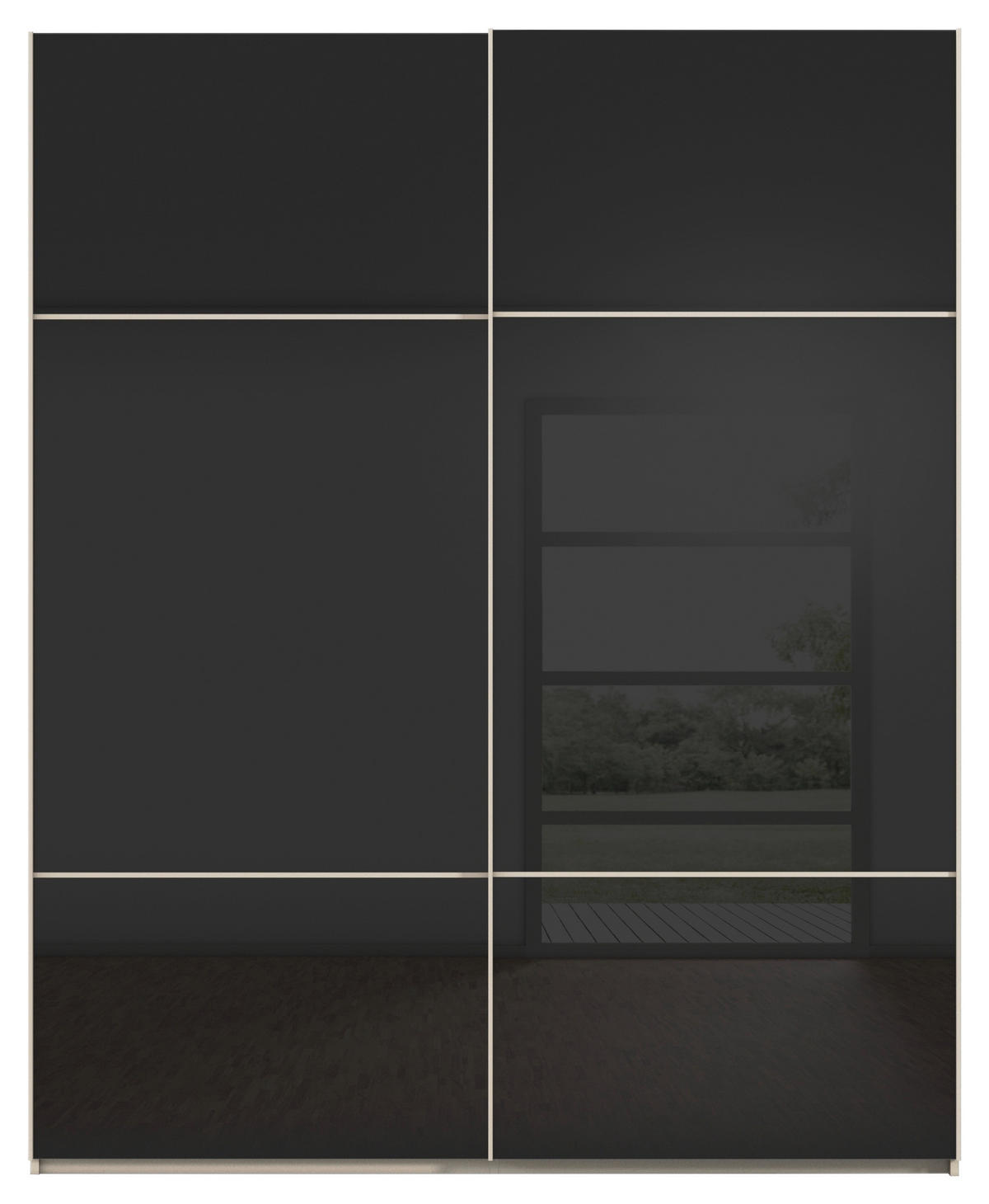 SCHWEBETÜRENSCHRANK 201/223/67 cm 2-türig Schwarz, Champagner  - Champagner/Schwarz, KONVENTIONELL, Glas/Holzwerkstoff (201/223/67cm) - Novel