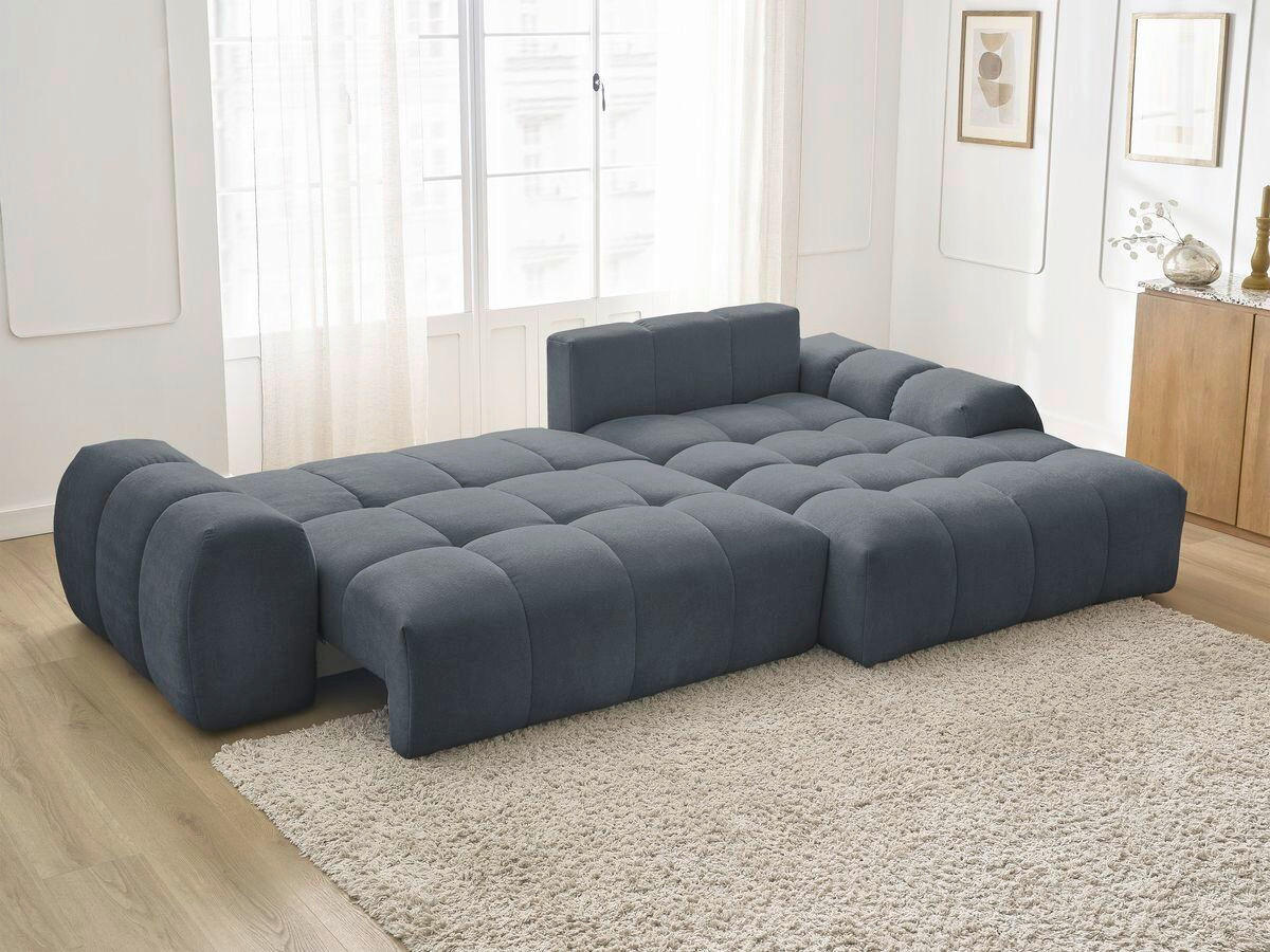 ECKSCHLAFSOFA EVEREST  mit Rücken echt, Armteil links, Armteil rechts Struktur Dunkelblau  - Schwarz/Dunkelblau, MODERN, Kunststoff/Textil (318/180cm) - Livetastic