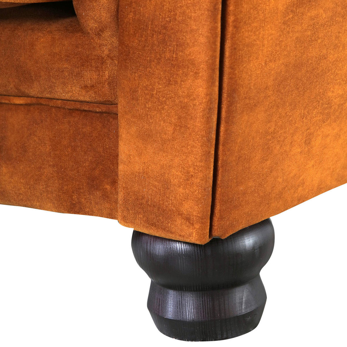 CHESTERFIELD-SOFA in Flachgewebe Cognac  - Cognac/Schwarz, Konventionell, Textil (203/79/93cm) - Livetastic