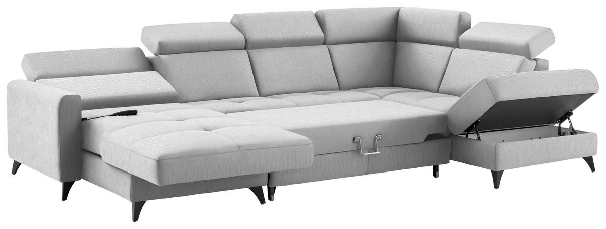WOHNLANDSCHAFT Beldomo System in Flachgewebe Naturfarben  - Schwarz/Naturfarben, KONVENTIONELL, Textil/Metall (174/333/215cm) - Beldomo System