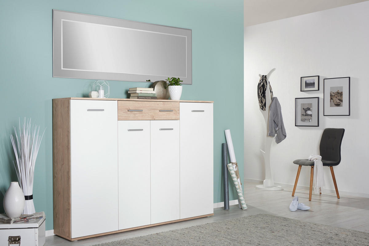 BOTNÍK, bílá, barvy dubu, 160/120/35 cm - bílá/barvy stříbra, Design, kompozitní dřevo/plast (160/120/35cm) - Xora