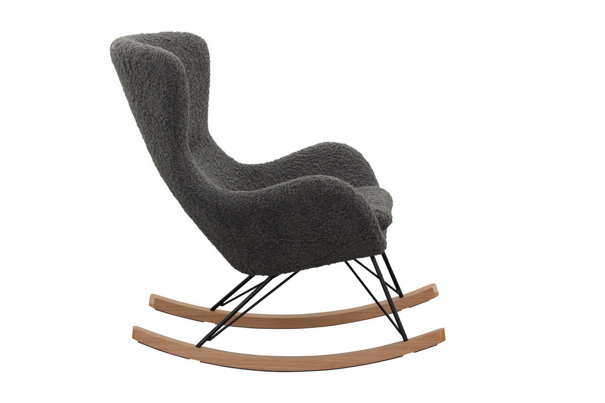 SCHAUKELSTUHL in Teddystoff Dunkelgrau  - Dunkelgrau/Eichefarben, MODERN, Holz/Textil (75/106/102cm) - Livetastic