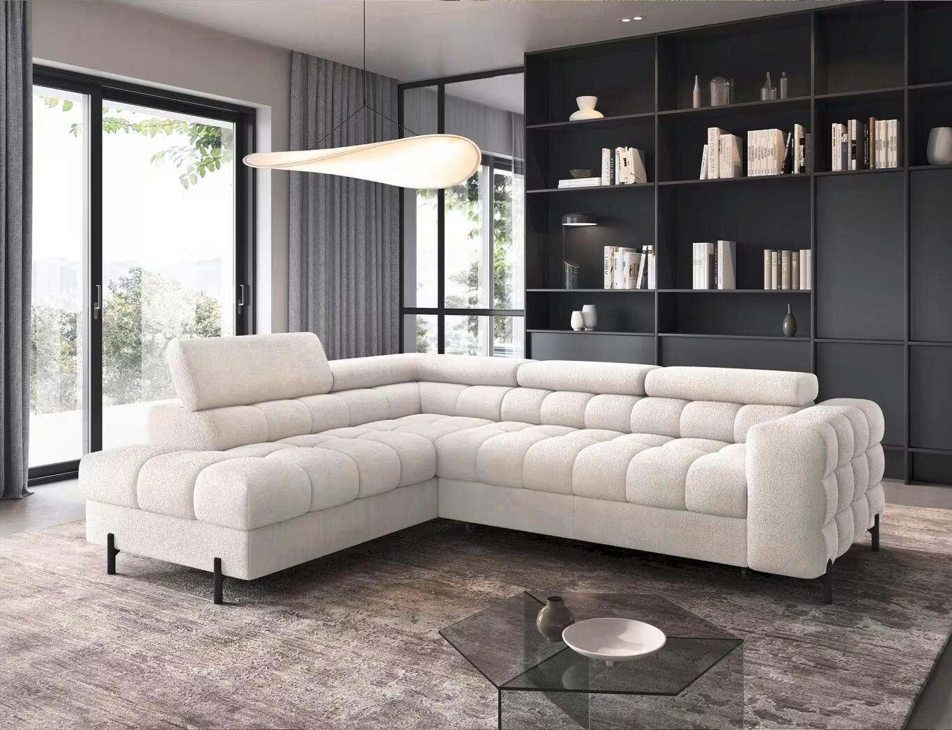 ECKSOFA Weiß Plüsch  - Schwarz/Weiß, Design, Textil/Metall (200/276cm) - MID.YOU